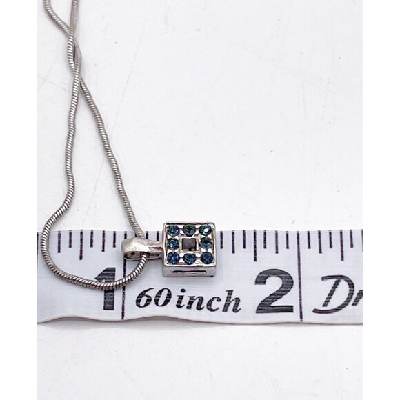 Vintage Sterling Silver 925 Italy Dainty Blue Crystal Square Pendant Necklace - Picture 8 of 9